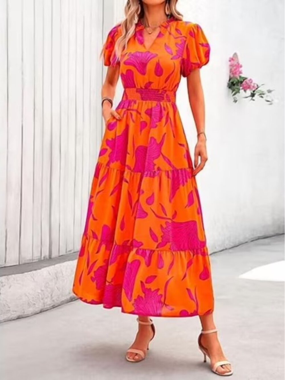 ๐บ NWT PRETTYGARDEN Orange Pink Floral Maxi Dress XL - Picture 3 of 5